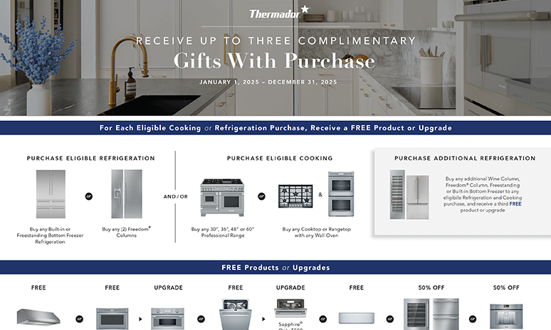 Rebates Image - Thermador Receive up to Three Complimentary Gifts Rebate